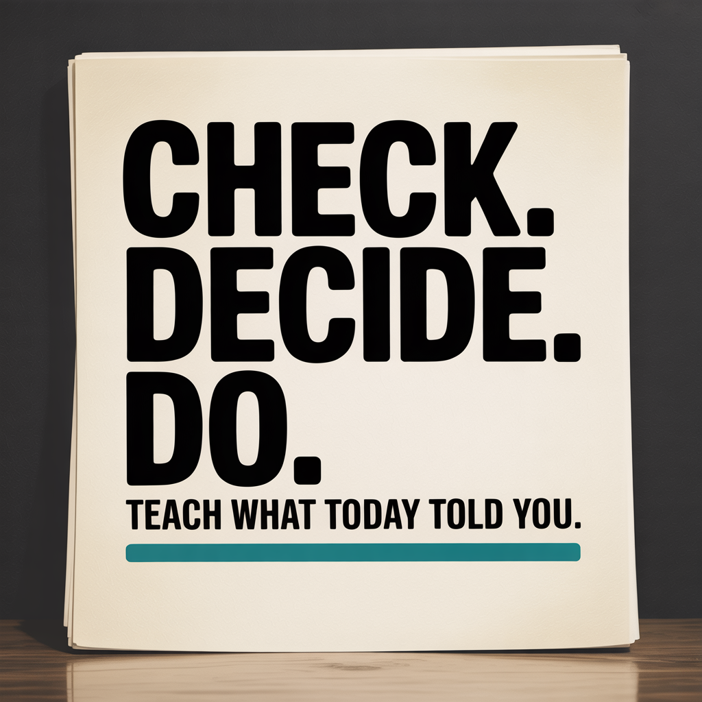 Check. Decide. Do. Teach What Today Told You.
